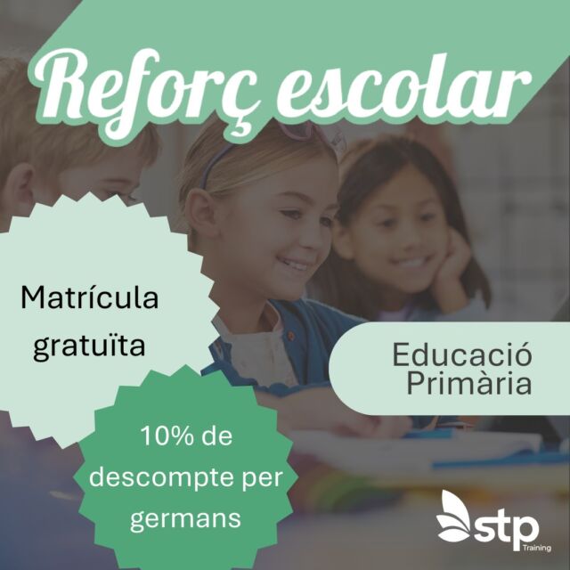Reforç Escolar 📖📝 Ajudem els estudiants amb el repàs del contingut escolar, desenvolupament de tècniques d’estudi i foment de la confiança i l’autonomia.

#RepàsEscolar #TècniquesDEstudi #STPTraining
