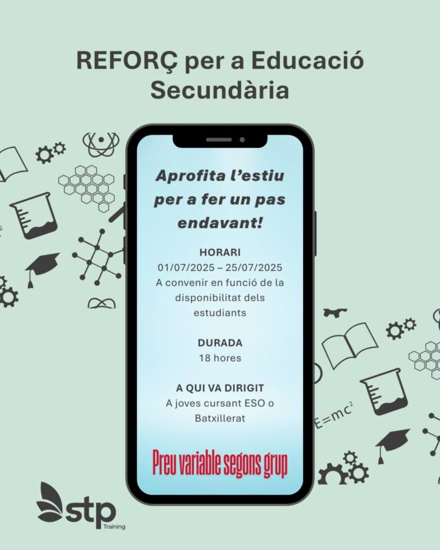 📚 Aprofita l’estiu per a fer un pas endavant! 📚

🔹 Reforç escolar per a Educació Secundària. 
🔹 Treball conjunt dels continguts de curs. 
🔹 Tècniques d’estudi i hàbits de treball.

#ReforçEscolar #EducacióSecundària #Estiu2025 #Aprenentatge