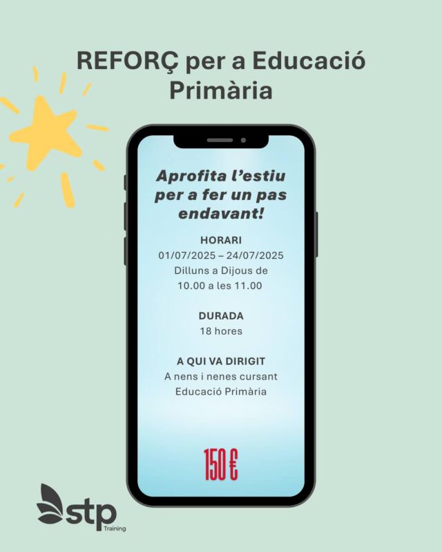 📚 Aprofita l’estiu per a fer un pas endavant! 📚

🔹 Reforç escolar per a Educació Primària. 
🔹 Treball individual i adaptat. 
🔹 Tècniques d’estudi i hàbits de treball.

#ReforçEscolar #EducacióPrimària #Estiu2025 #Aprenentatge